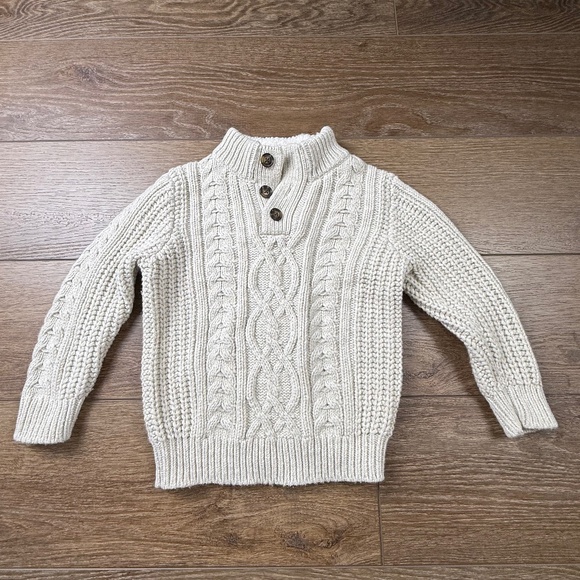 Gap Kids Half Button Cableknit Cream Sweater, Sherpa Collar 3, Winter Holiday - Picture 1 of 12